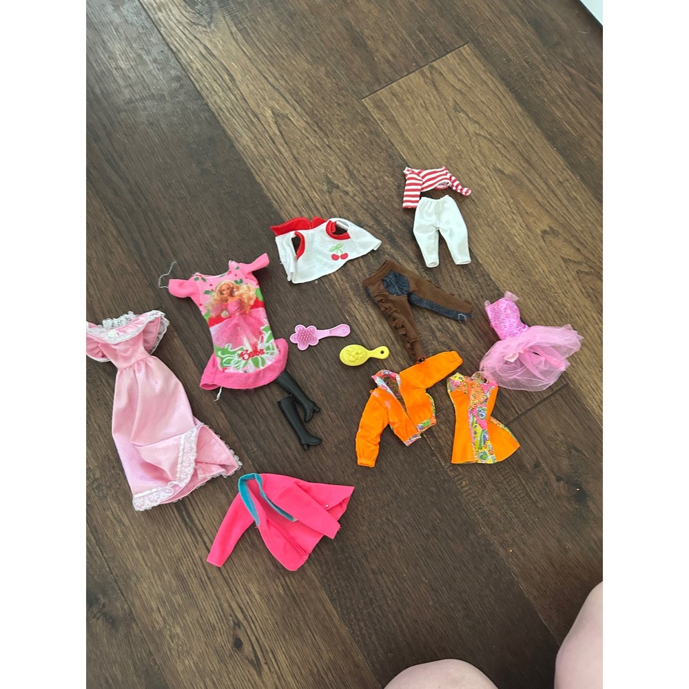Vintage Barbie Doll Clothes Accessory Lot Pink Gown Orange Mod Dress Boots